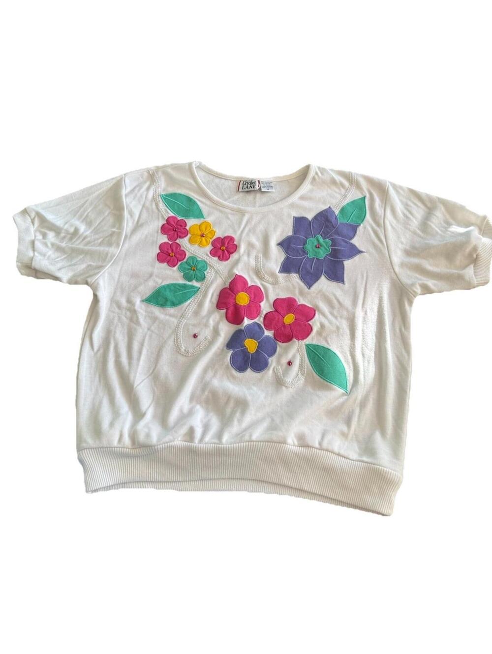 Vintage Cricket Lane White Floral Medium Shirt Short Sleeves